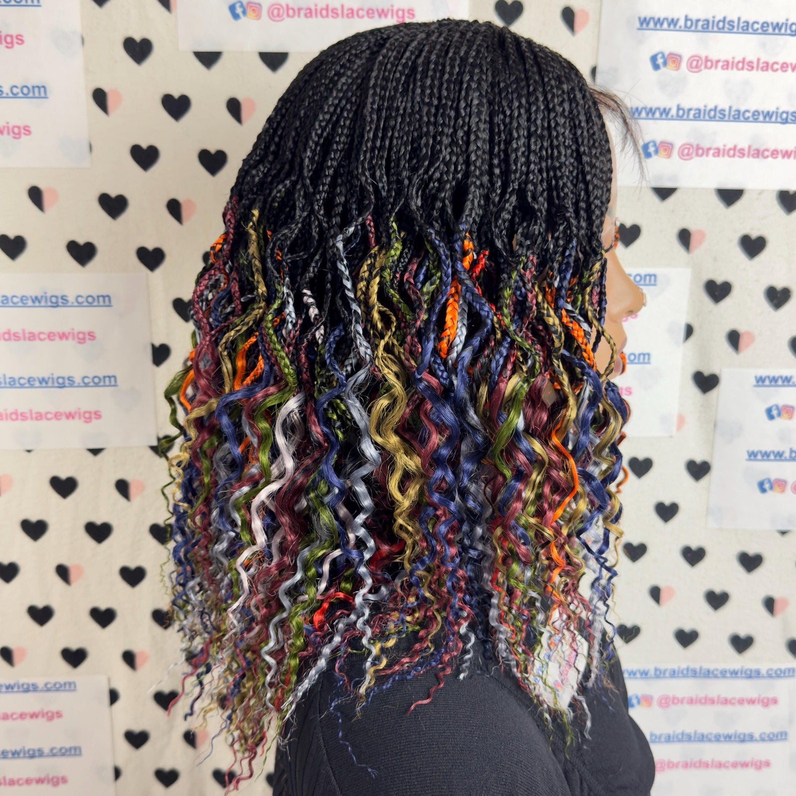 Wavy Curls Half Box Braids Curly Braided Wig For Black Women 16 Inch Multi color