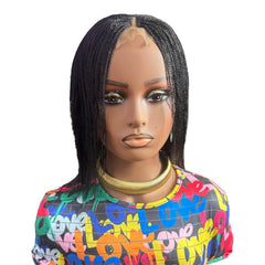 Glueless Tiny Small Braids Short Feathers Twist Braided Lace Closure Wig Black