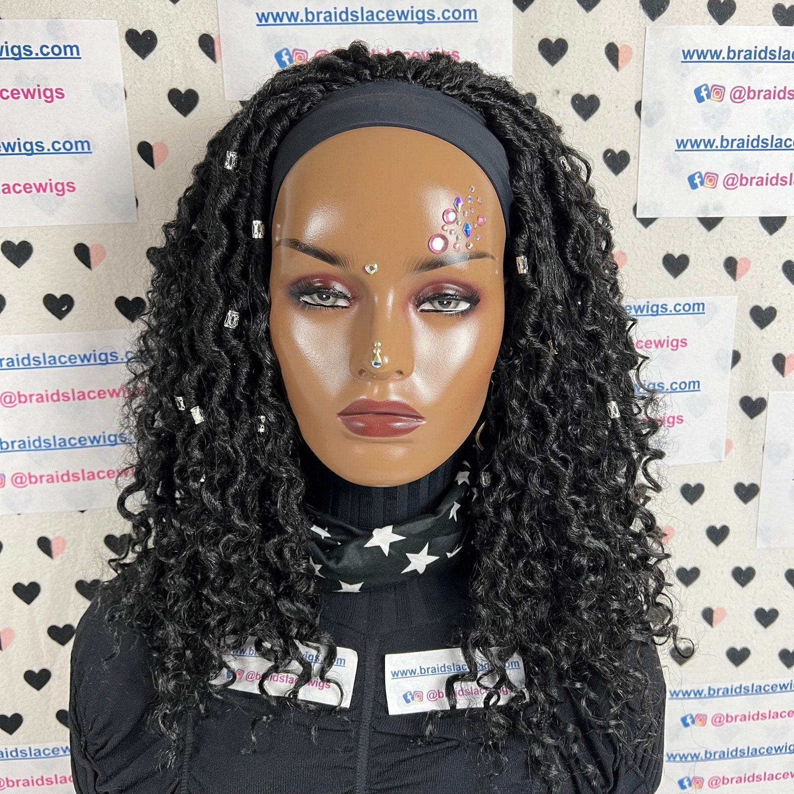 Short Faux Locs Headband Wig Boho Goddess Loc Distressed Curly Dreadlocks Wigs