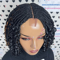 Peluca trenzada con rizos ondulados y medias trenzas con cierre de encaje y caja pequeña para mujeres negras