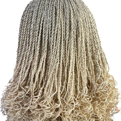 Handmade Blonde Micro Twist Braided Headband Wig with Curly Ends – 613 Golden