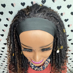 Short Faux Locs Headband Wig Boho Goddess Loc Distressed Curly Faux Dread Locs Wigs For Black Women 1b|30 Ombre