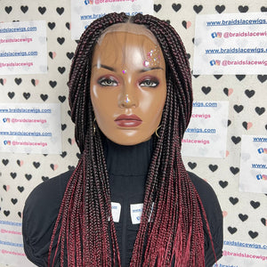 Caja trenzada peluca trenzada trenzas pelucas con cierre de encaje para mujeres negras Ombre rojo