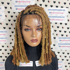 Pelucas cortas de rastas sintéticas de 13 x 4 pulgadas con encaje frontal y rastas desgastadas, peluca trenzada de 14 pulgadas