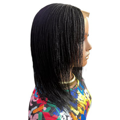 Glueless Tiny Small Braids Short Feathers Twist Braided Lace Closure Wig Black