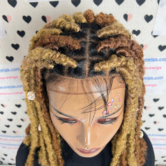 Pelucas cortas de rastas sintéticas de 13 x 4 pulgadas con encaje frontal y rastas desgastadas, peluca trenzada de 14 pulgadas