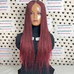 Tiny Small Twist Braided Wig Long Twisted Braids Lace Closure Wig Burgundy Red
