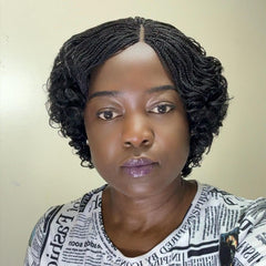Handmade Micro Twist Short Curly Bob Glueless Braided Lace Closure Wig Black