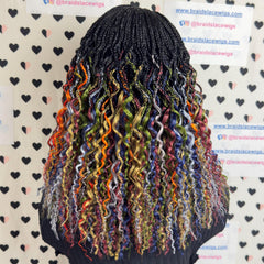 Wavy Curls Half Box Braids Curly Braided Wig For Black Women 16 Inch Multi color