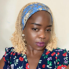 Handmade Blonde Micro Twist Braided Headband Wig with Curly Ends – 613 Golden