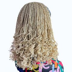 Handmade Blonde Micro Twist Braided Headband Wig with Curly Ends – 613 Golden