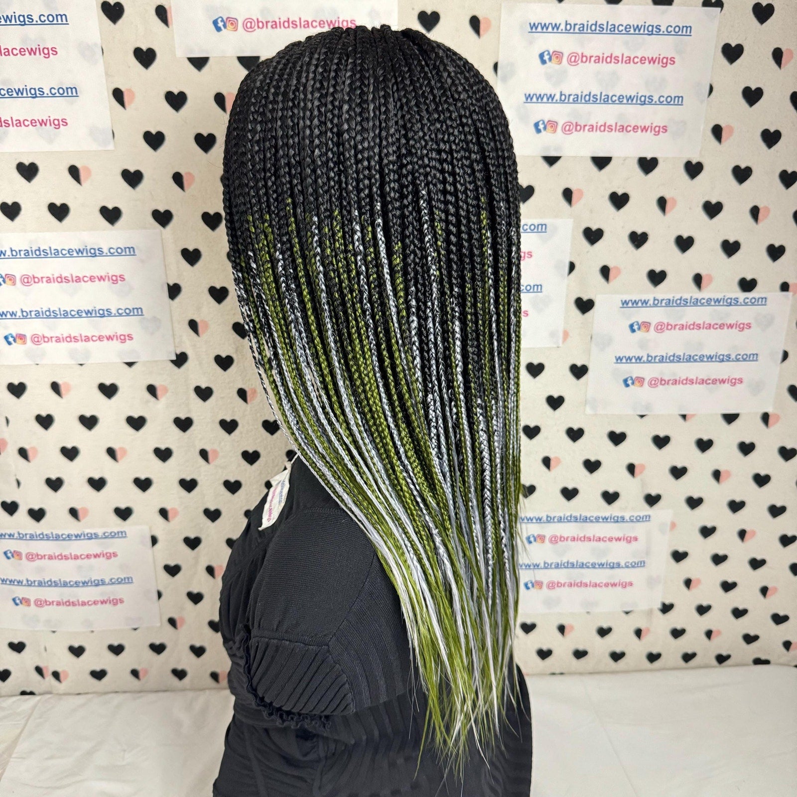 Box Braid Ombre Green Handmade Glueless Hand Braided Lace Closure Wig