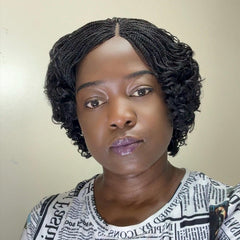 Handmade Micro Twist Short Curly Bob Glueless Braided Lace Closure Wig Black