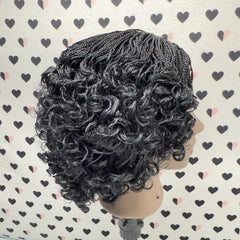 Handmade Micro Twist Short Curly Bob Glueless Braided Lace Closure Wig Black