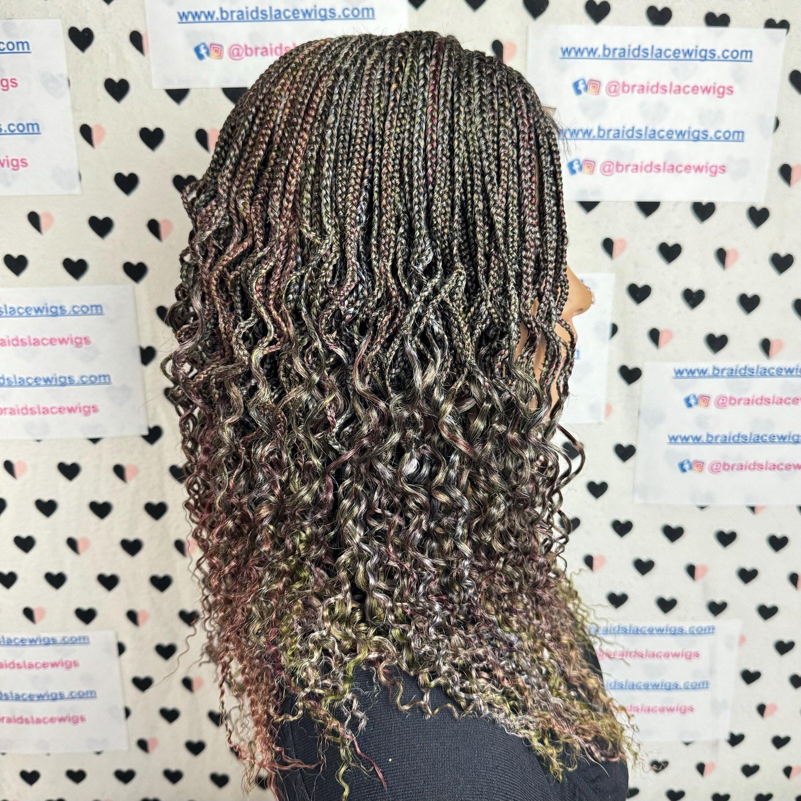 Peluca trenzada rizada con cierre de encaje hecho a mano con rizos ondulados y pequeñas trenzas de 16 pulgadas