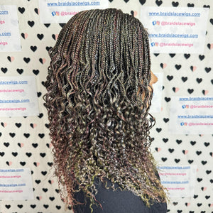 Wavy Curls Small Box Braids Handmade Lace Closure Curly Braided Wig 16 Inches