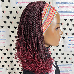 Diadema con trenza rizada corta y retorcida Peluca trenzada Trenzas pequeñas retorcidas Rojo burdeos
