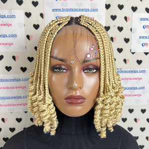 Short Curly Box Braids Braided Lace Closure Wig For Black Women Color 613