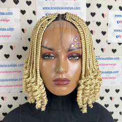 Short Curly Box Braids Braided Lace Closure Wig For Black Women Color 613