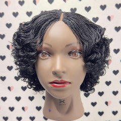 Handmade Micro Twist Short Curly Bob Glueless Braided Lace Closure Wig Black