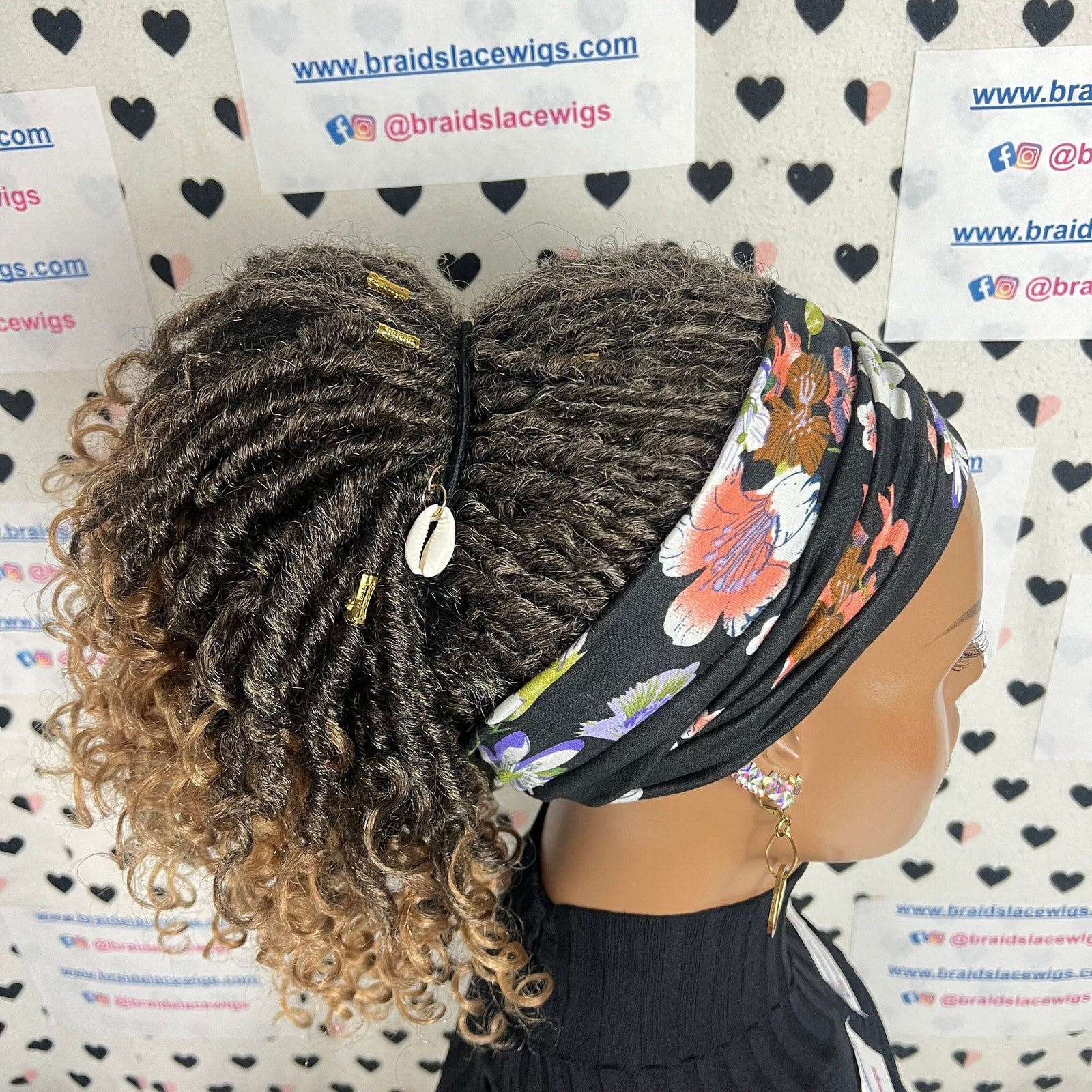 Peluca corta con diadema de imitación Locs Boho Goddess Loc desgastada y rizada sintética Dread Locs