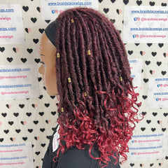 Peluca con diadema de rastas sintéticas cortas, estilo bohemio, con rastas de diosa, rizadas y desgastadas, color burdeos y rojo