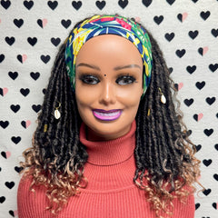 Short Faux Locs Headband Wig Boho Goddess Loc Distressed Curly Faux Dread Locs Wigs For Black Women 1b|30 Ombre