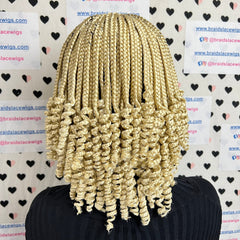 Short Curly Box Braids Braided Lace Closure Wig For Black Women Color 613
