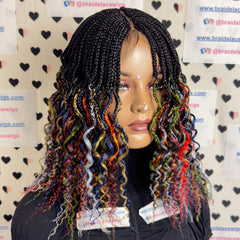 Wavy Curls Half Box Braids Curly Braided Wig For Black Women 16 Inch Multi color