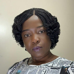Handmade Micro Twist Short Curly Bob Glueless Braided Lace Closure Wig Black