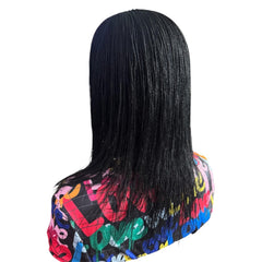Glueless Tiny Small Braids Short Feathers Twist Braided Lace Closure Wig Black