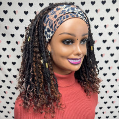 Short Faux Locs Headband Wig Boho Goddess Loc Distressed Curly Faux Dread Locs Wigs For Black Women 1b|30 Ombre