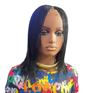 Glueless Tiny Small Braids Short Feathers Twist Braided Lace Closure Wig Black