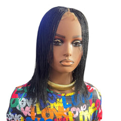 Glueless Tiny Small Braids Short Feathers Twist Braided Lace Closure Wig Black