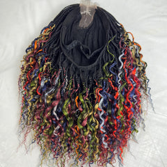 Wavy Curls Half Box Braids Curly Braided Wig For Black Women 16 Inch Multi color