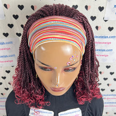 Diadema con trenza rizada corta y retorcida Peluca trenzada Trenzas pequeñas retorcidas Rojo burdeos