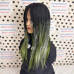 Box Braid Ombre Green Handmade Glueless Hand Braided Lace Closure Wig