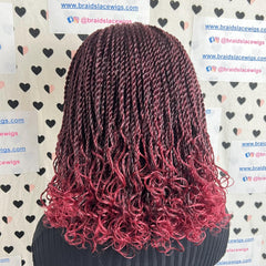 Diadema con trenza rizada corta y retorcida Peluca trenzada Trenzas pequeñas retorcidas Rojo burdeos