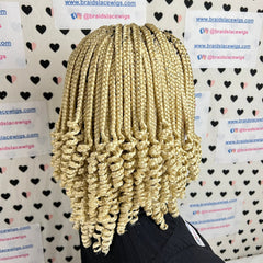 Short Curly Box Braids Braided Lace Closure Wig For Black Women Color 613