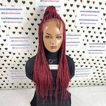 Red Braided Wig 13x4 Lace Frontal Small Box Braids Lace Front Wig 22 Inches