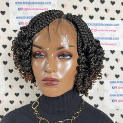 Handmade Box Braid Braided Lace Front Wig With Short Curly End Color 1b/30 Ombre