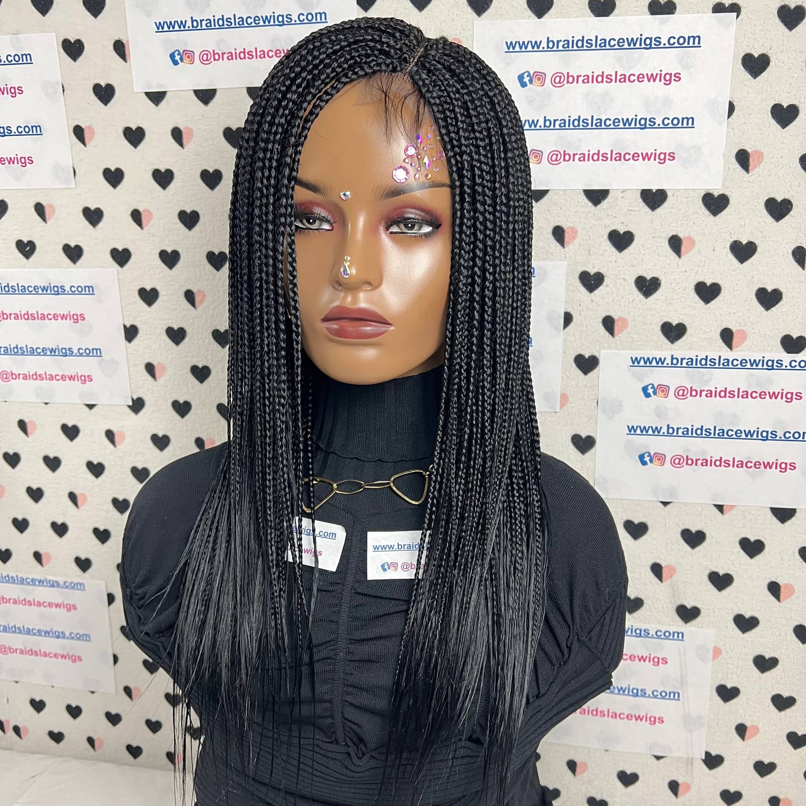 Medium Box Braids Lace Closure Braided Frontal Wig Color 1b Black 20 inches