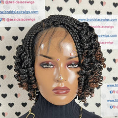 Handmade Box Braid Braided Lace Front Wig With Short Curly End Color 1b/30 Ombre