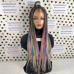 Multi Color Box Braids Wigs Braided Lace Front Closure Frontal Wig Black Women