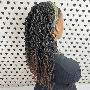 All Back Cornrows Fulani Feeding Box Trenzas Rizos ondulados Peluca rizada frontal de encaje trenzado