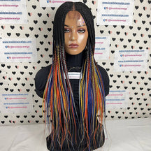 Lace Closure Braided Wig Top Cornrows Black Multi Colored Box Braids Wigs