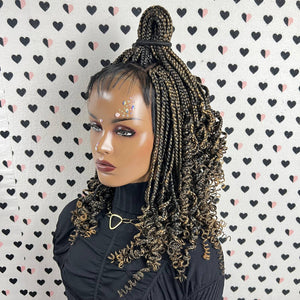 Pelucas delanteras del cordón trenzado de las trenzas de la caja de la peluca de la trenza rizada de los rizos cortos para las mujeres negras