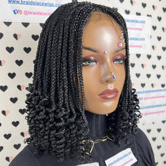 Short Curly Braids, Handmade Lace Closure Box Braided Frontal Wigs 14 Inches
