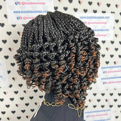 Handmade Box Braid Braided Lace Front Wig With Short Curly End Color 1b/30 Ombre