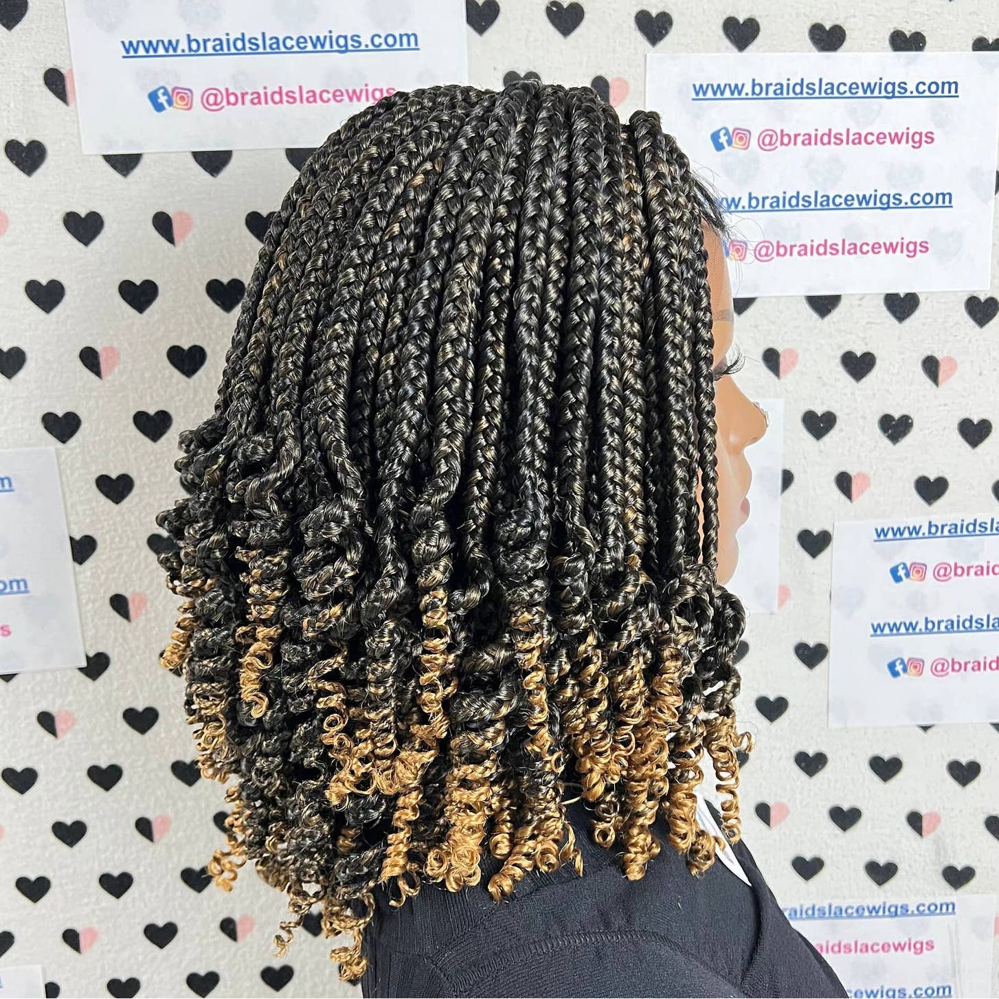 Short Curls Box Braids Braided Lace Front Wig With Curly Ends Color 1b/27 Ombre